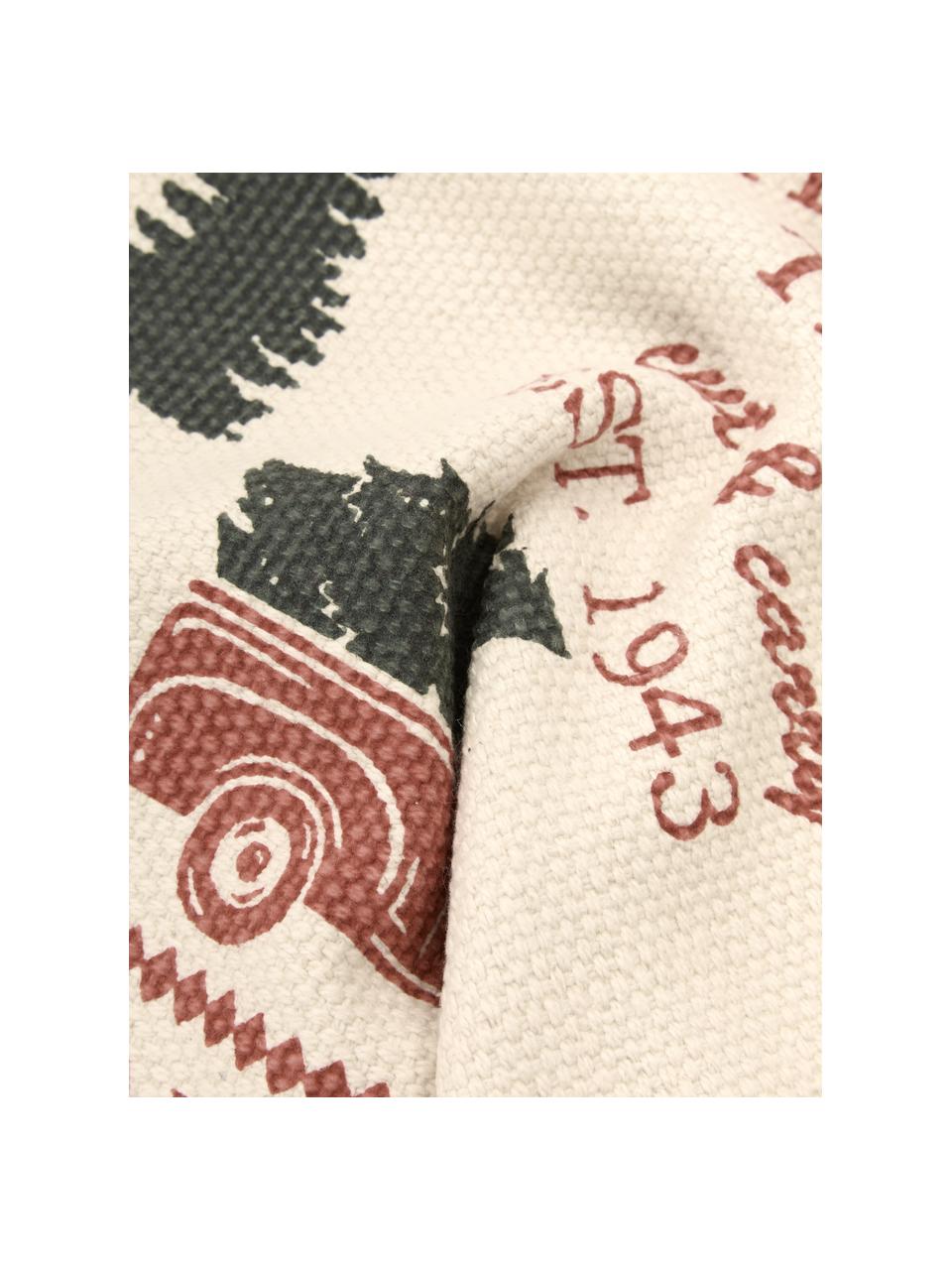 Funda de cojín navideña Gabriel, 100% algodón, Beige claro, rojo, verde oscuro, An 45 x L 45 cm