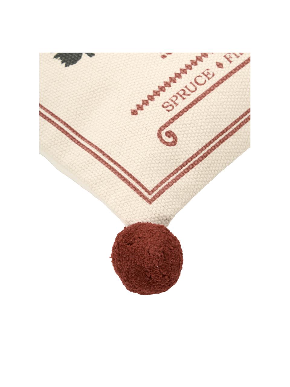 Kissenhülle Gabriel mit weihnachtlicher Verzierung, 100 % Baumwolle, Beige, Rot, Grün, B 45 x L 45 cm