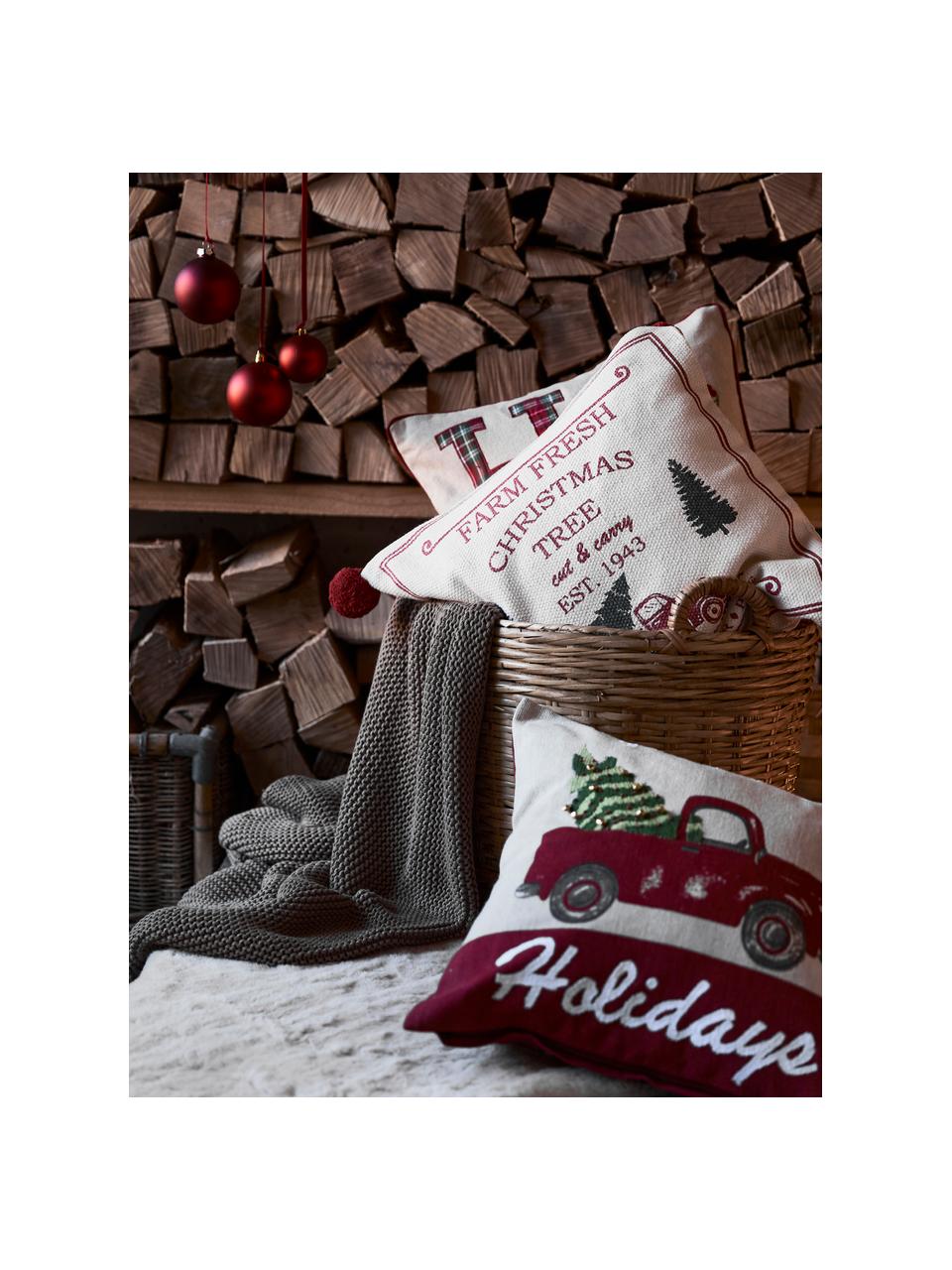 Funda de cojín navideña Gabriel, 100% algodón, Beige claro, rojo, verde oscuro, An 45 x L 45 cm