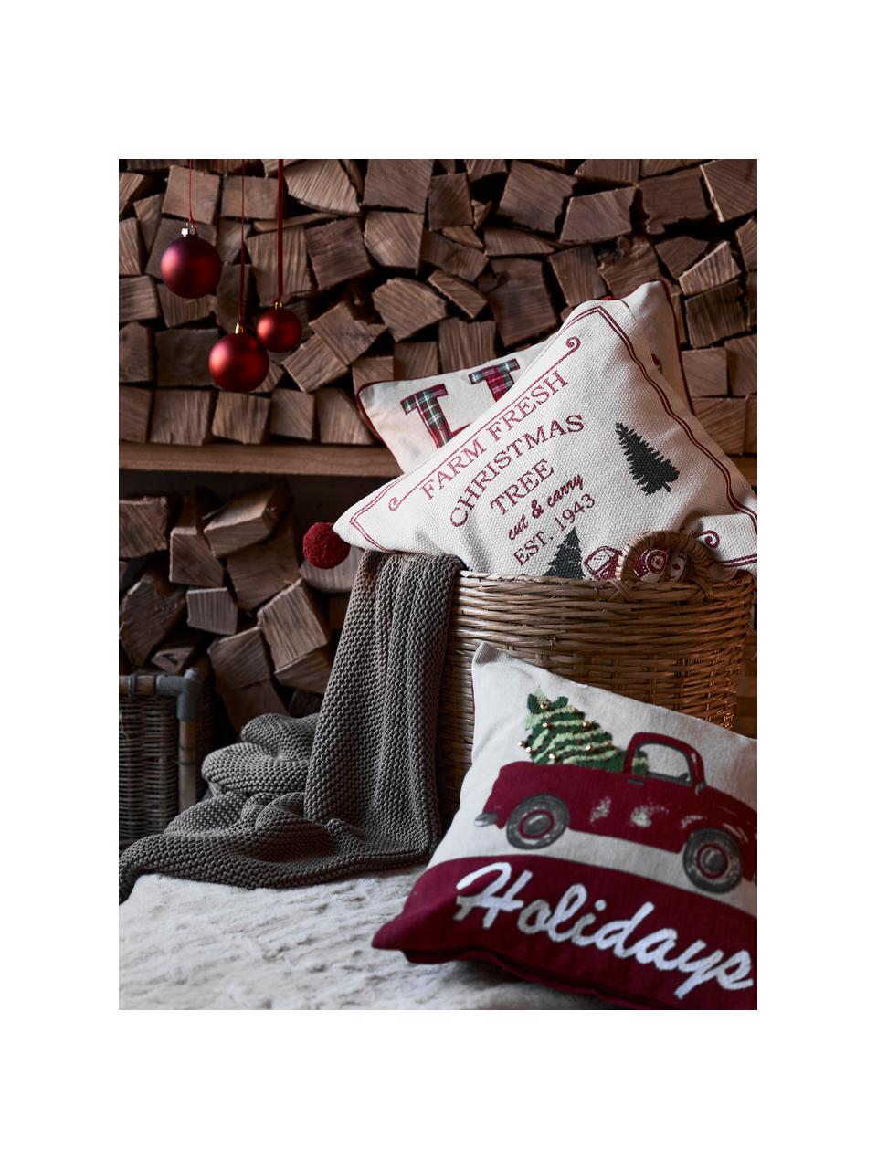 Kissenhülle Gabriel mit weihnachtlicher Verzierung, 100 % Baumwolle, Beige, Rot, Grün, B 45 x L 45 cm
