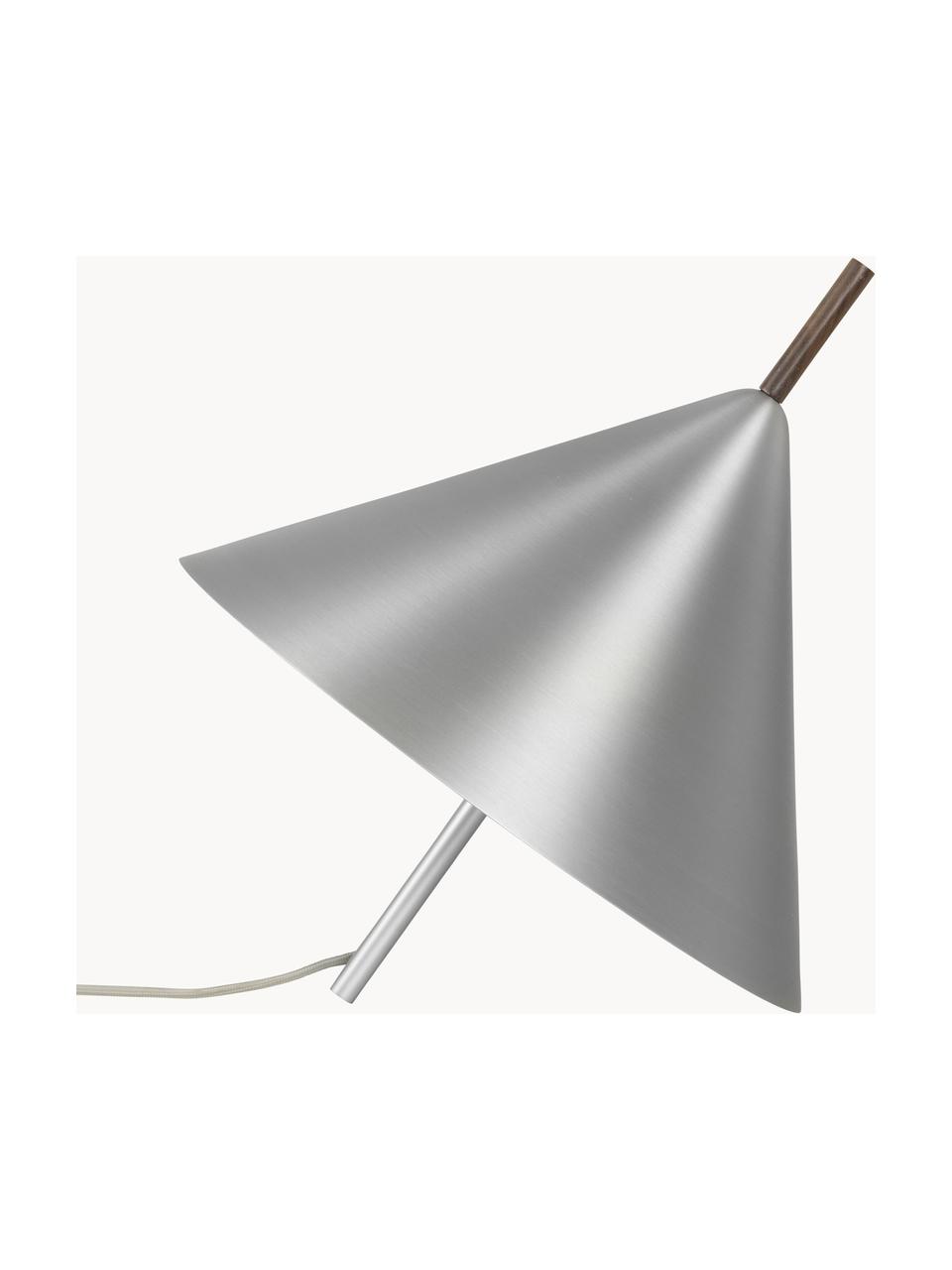 Design Tischlampe Cone, Dekor: Walnussholz, geölt, Silberfarben, Ø 40 x H 40 cm