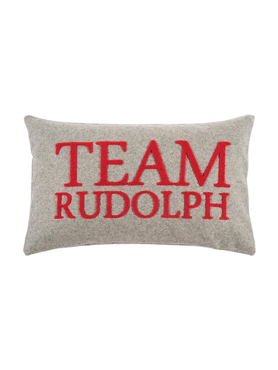 Housse de coussin rectangulaire Noël Rudolph, Gris clair, rouge