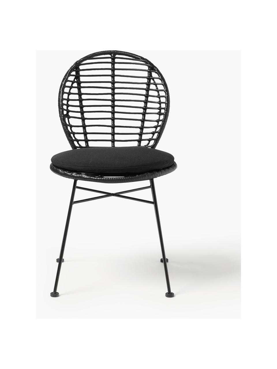 Polyratanové stoličky s poduškami Cordula 2 ks, Čierna, Š 48 x H 57 cm