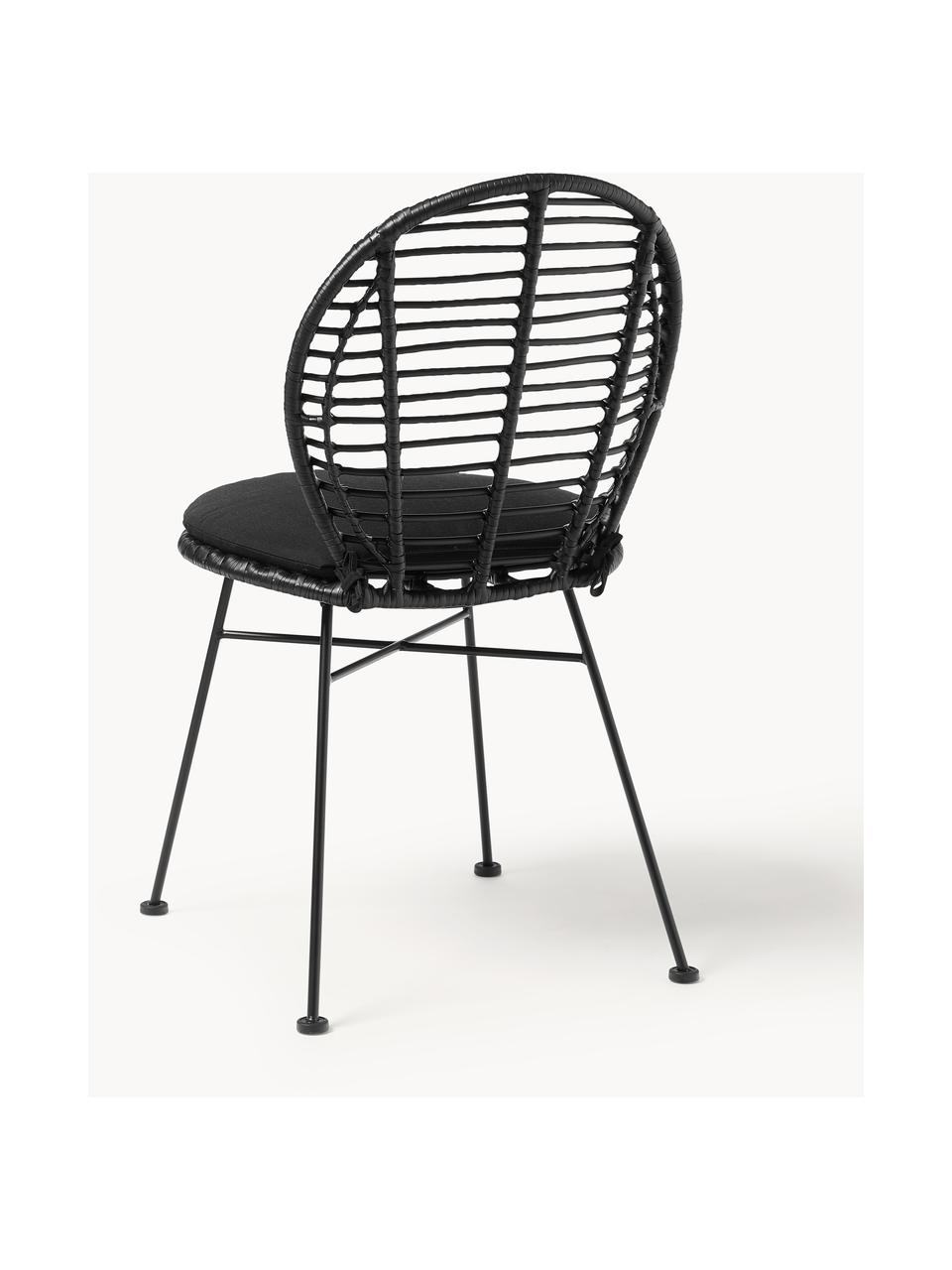 Krzesło z polirattanu z poduszką Cordula, 2 szt., Stelaż: metal malowany proszkowo, Czarny, S 48 x G 57 cm