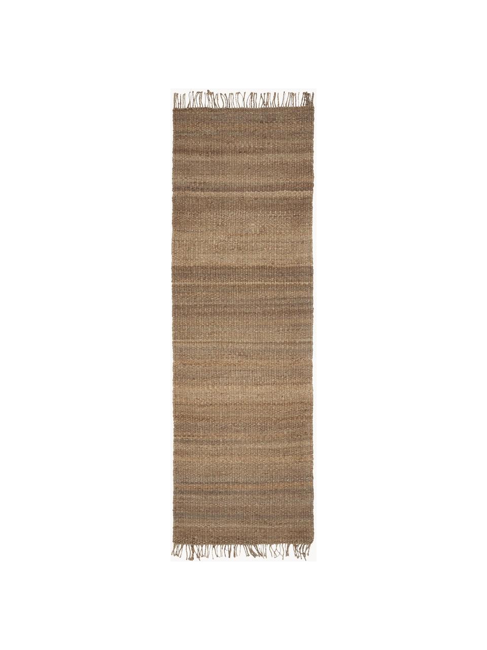 Handgemaakte jute loper Naturals met franjes, 100% jute, Bruin, B 80 x L 250 cm