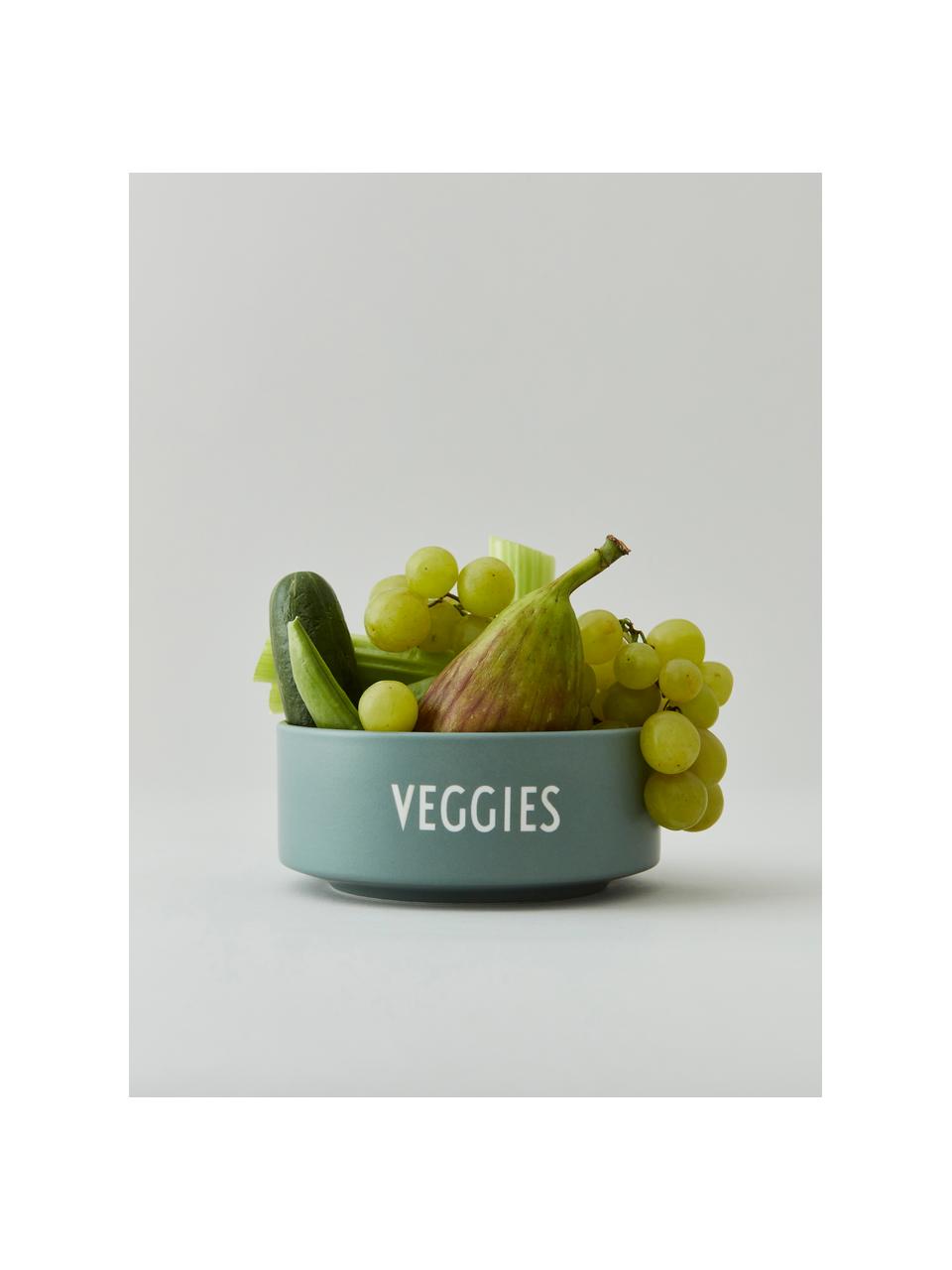 Designová miska s nápisem Favourite VEGGIES, Nefritově zelená, bílá