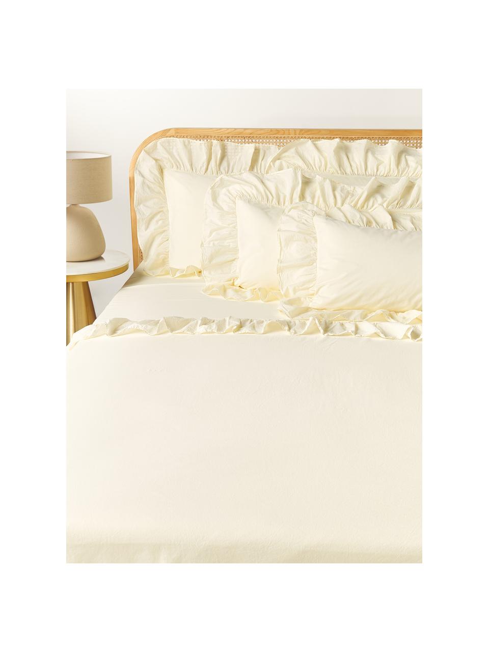 Sábana encimera de algodón lavado Louane, Amarillo claro, Cama 150/160 cm (240 x 280 cm)