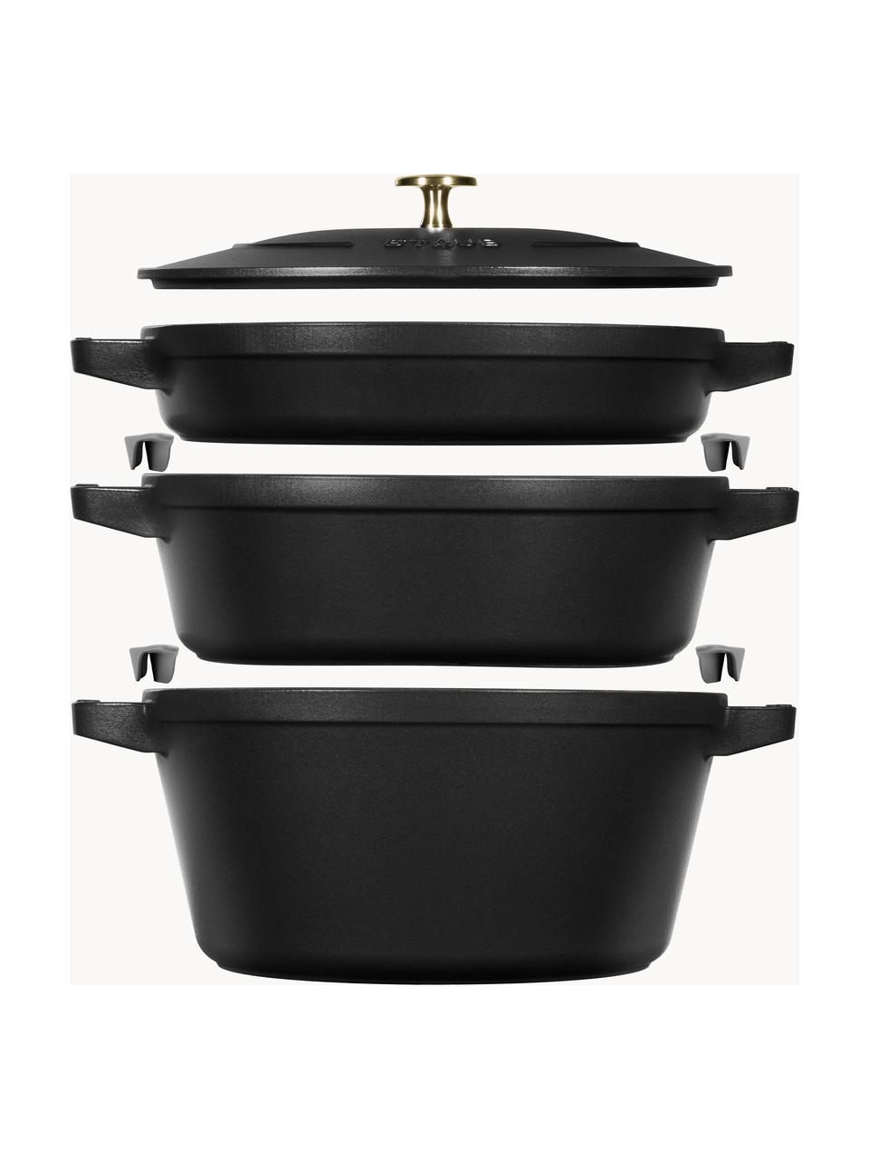 Set de casseroles en fonte La Cocotte, 3 élém., Fonte, émaillée, Noir, mat, Lot de tailles variées
