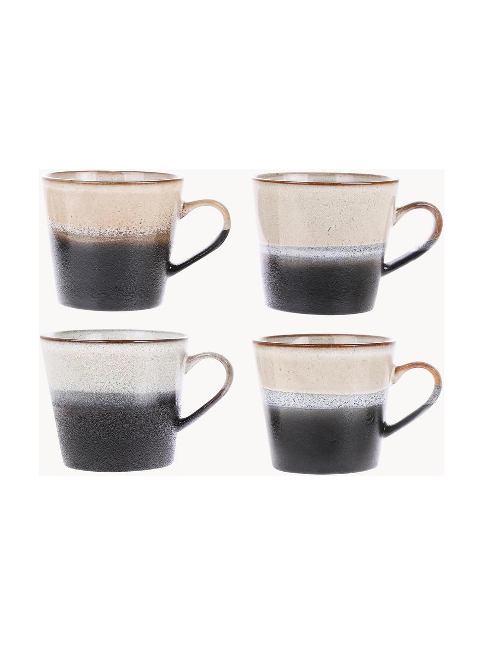 Tazas artesanales 70's, 4 uds., Gres, Tonos beige y negros, Ø 12 x Al 9 cm, 300 ml