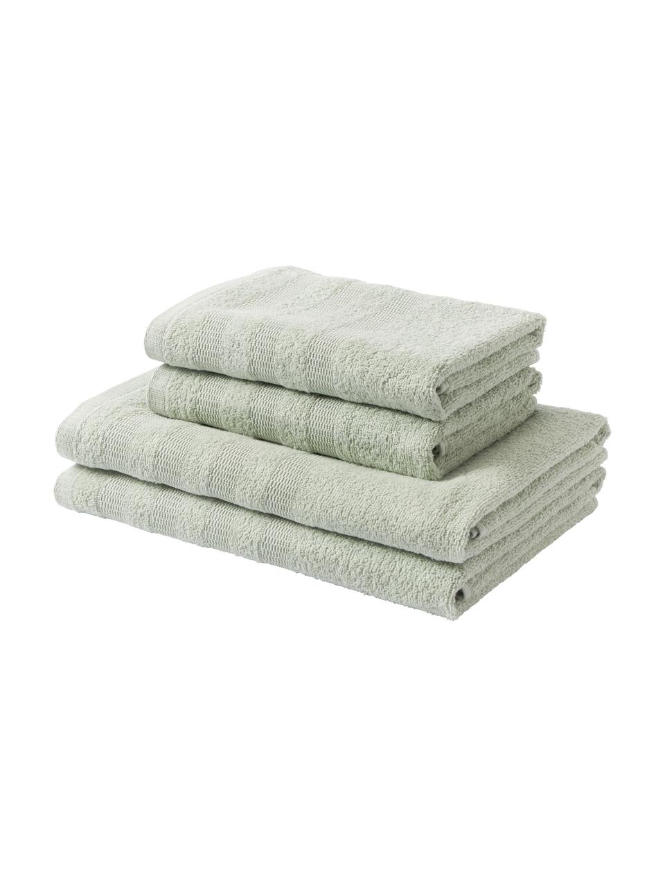 Set de toalla de manos de algodón Camila, 4 uds., Verde salvia, Set de diferentes tamaños