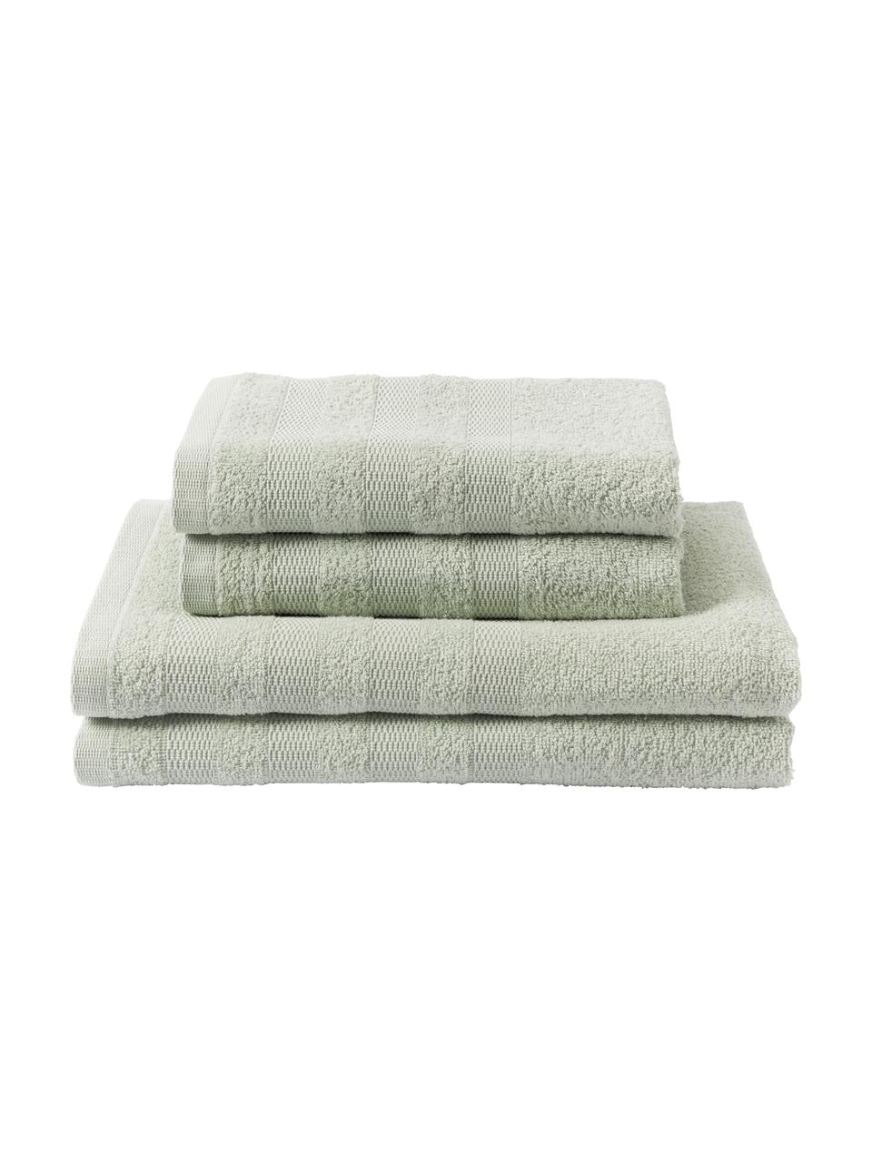 Set de toalla de manos de algodón Camila, 4 uds., Verde salvia, Set de diferentes tamaños