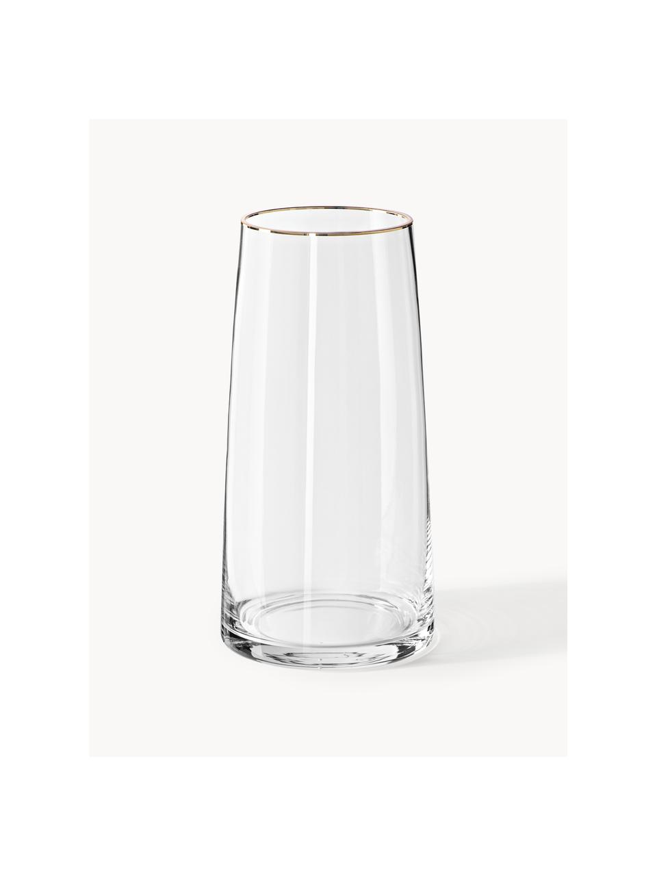 Mondgeblazen glazen vaas Myla, Glas, Transparant met goudkleurige rand, Ø 14 x H 28 cm