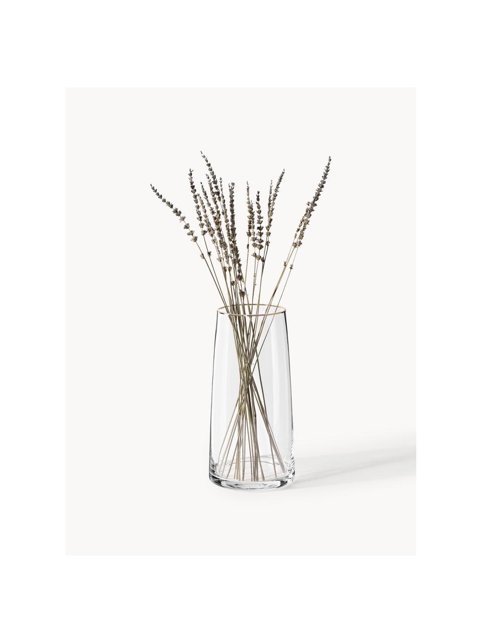 Mundgeblasene Glas-Vase Myla, H 40 cm, Glas, Transparent mit Goldrand, Ø 14 x H 28 cm