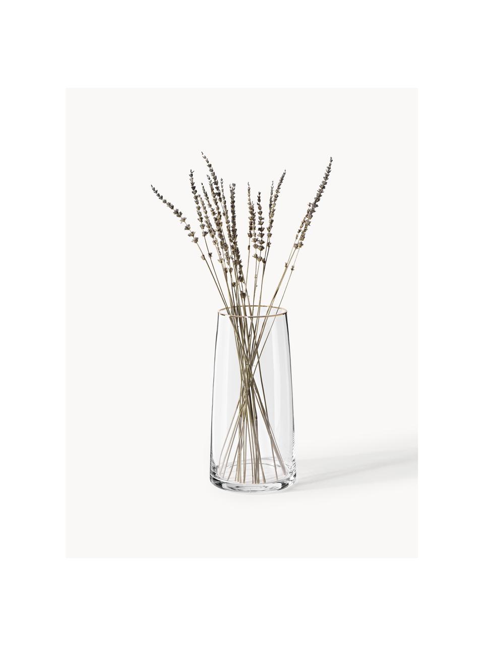 Ručne fúkaná sklenená váza Myla, Sklo, Priehľadná s pozláteným okrajom, Ø 14 x V 28 cm