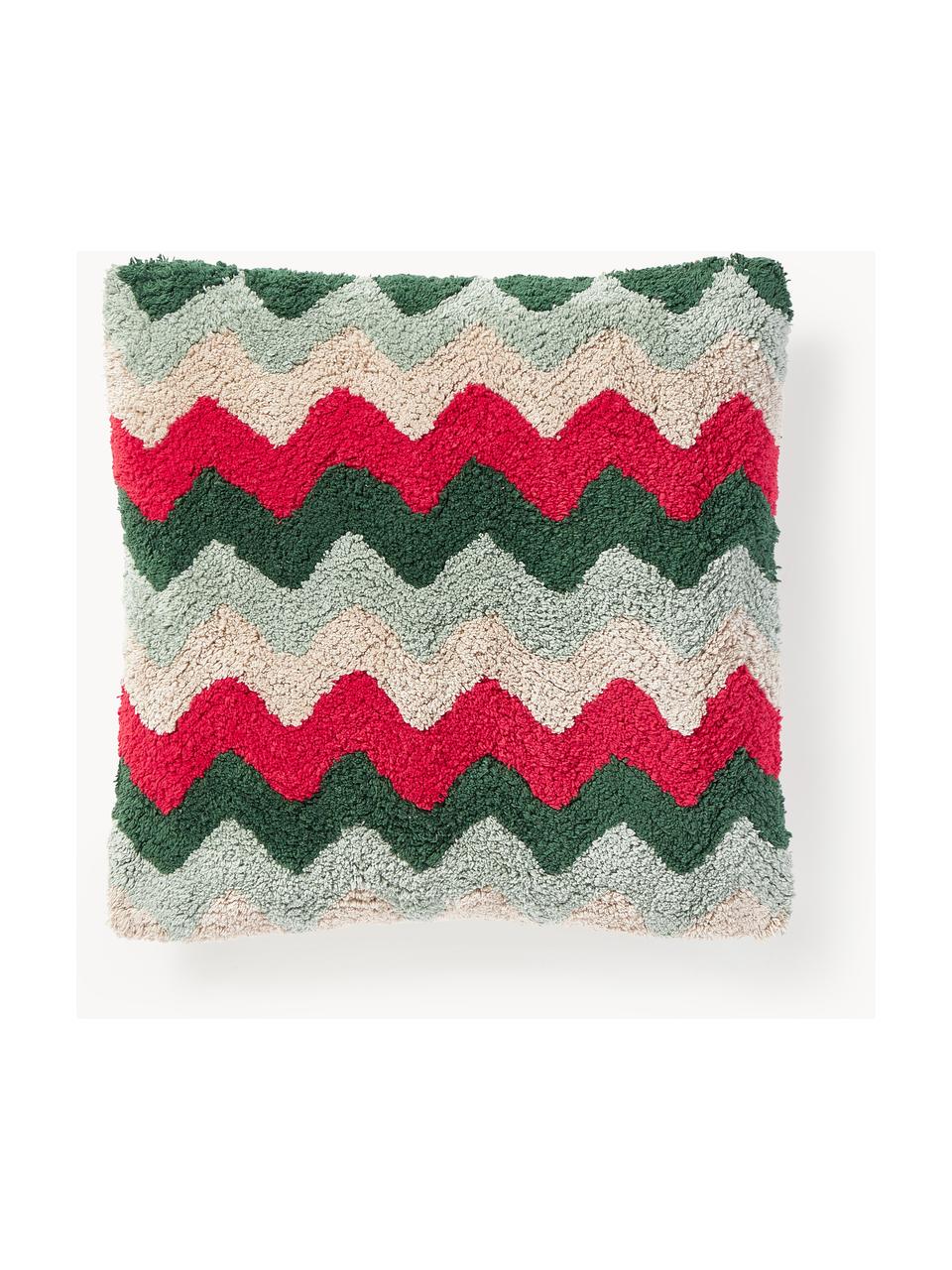 Copricuscino reversibile in tessuto capitonné con motivo invernale Nathaniel, 100% cotone, Rosso, verde, Larg. 45 x Lung. 45 cm
