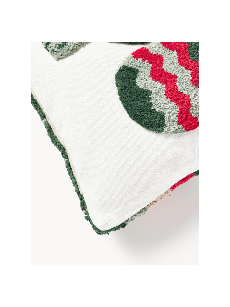 Getufte dubbelzijdige kussenhoes Nathaniel met winters motief, 100% katoen, Rood, groen, B 45 x H 45 cm