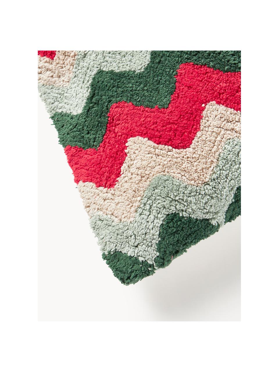 Housse de coussin 45x45 réversible hivernale Nathaniel, 100 % coton, Rouge, vert, larg. 45 x long. 45 cm