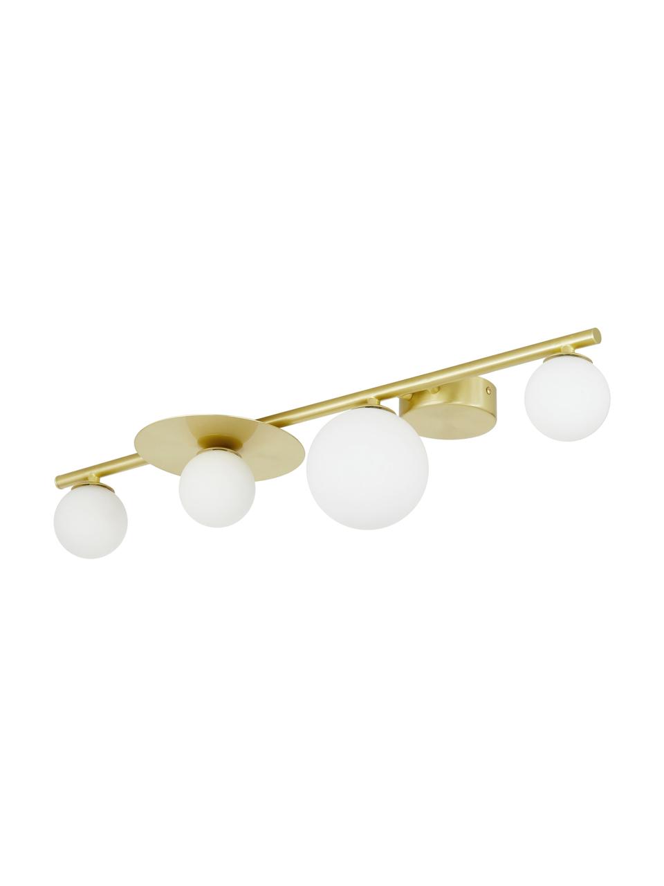 Lampada da soffitto in vetro opale Ciara, Paralume: vetro, Baldacchino: metallo ottonato, Bianco, dorato, Larg. 69 x Alt. 16 cm