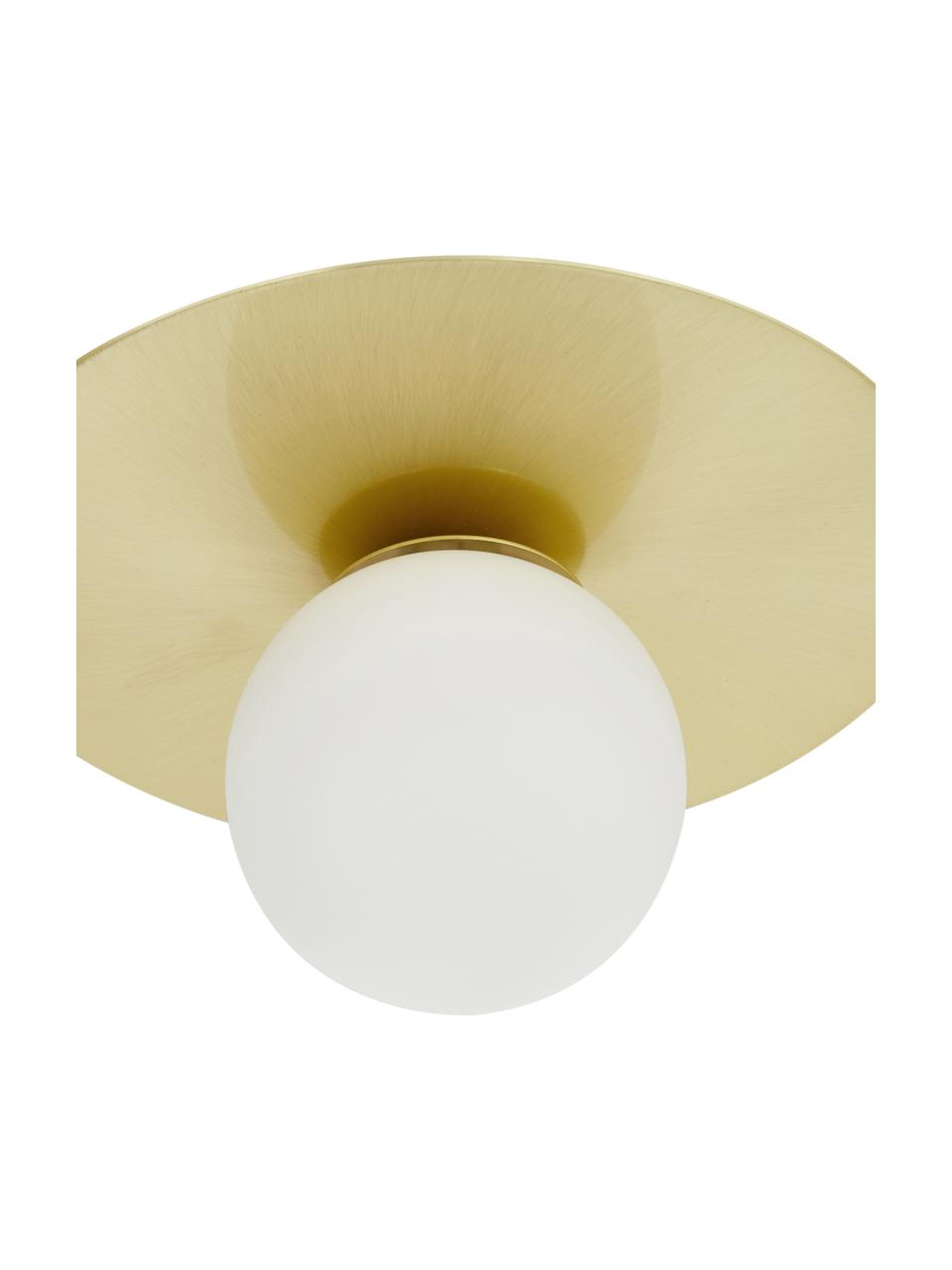 Lampada da soffitto in vetro opale Ciara, Paralume: vetro, Baldacchino: metallo ottonato, Bianco, dorato, Larg. 69 x Alt. 16 cm