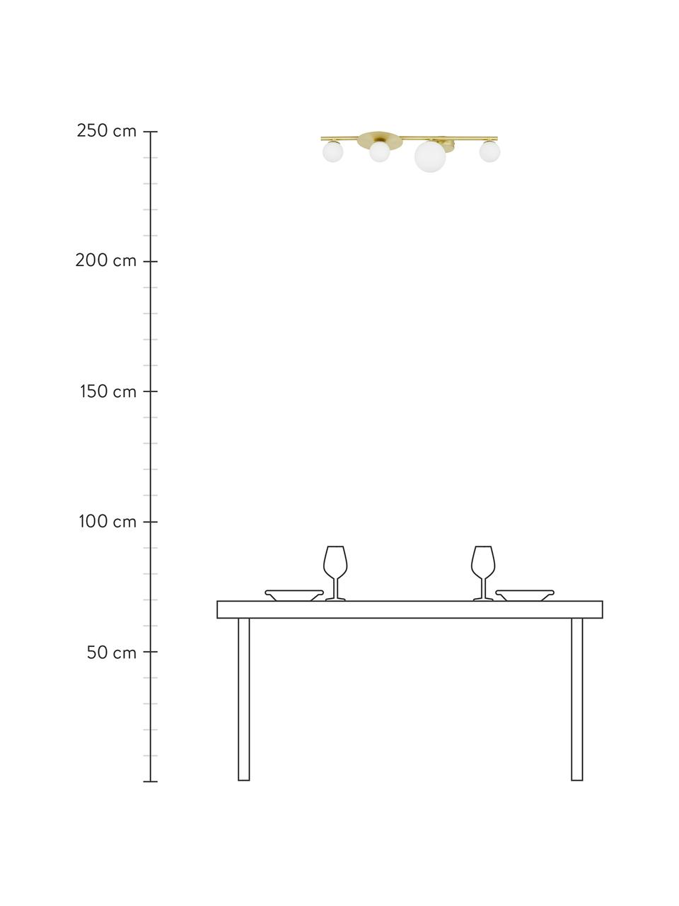 Lampada da soffitto in vetro opale Ciara, Paralume: vetro, Baldacchino: metallo ottonato, Bianco, dorato, Larg. 69 x Alt. 16 cm