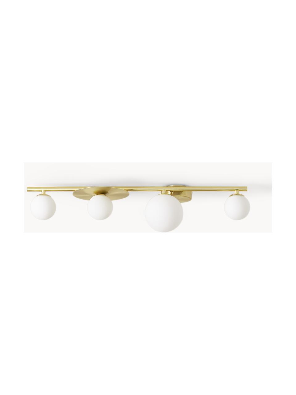 Lampada da soffitto in vetro opale Ciara, Struttura: metallo ottonato, Paralume: vetro, Baldacchino: metallo ottonato, Bianco, dorato, Larg. 69 x Alt. 16 cm