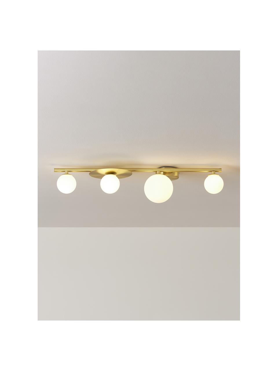 Plafón de vidrio opalino Ciara, Anclaje: metal latón, Blanco, dorado, An 69 x Al 16 cm