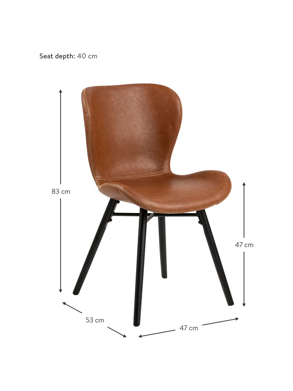 Sedia imbottita in similpelle Batilda 2 pz, Rivestimento: pelle artificiale (poliur, Gambe: legno di gomma, laccato, Similpelle cognac, nero, Larg. 47 x Prof. 53 cm