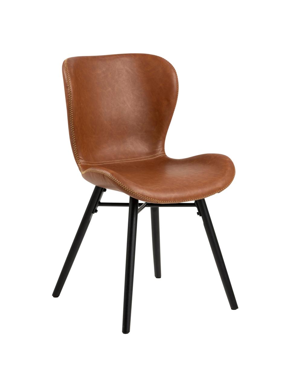 Sedia imbottita in similpelle Batilda 2 pz, Rivestimento: pelle artificiale (poliur, Gambe: legno di gomma, laccato, Similpelle cognac, nero, Larg. 47 x Prof. 53 cm
