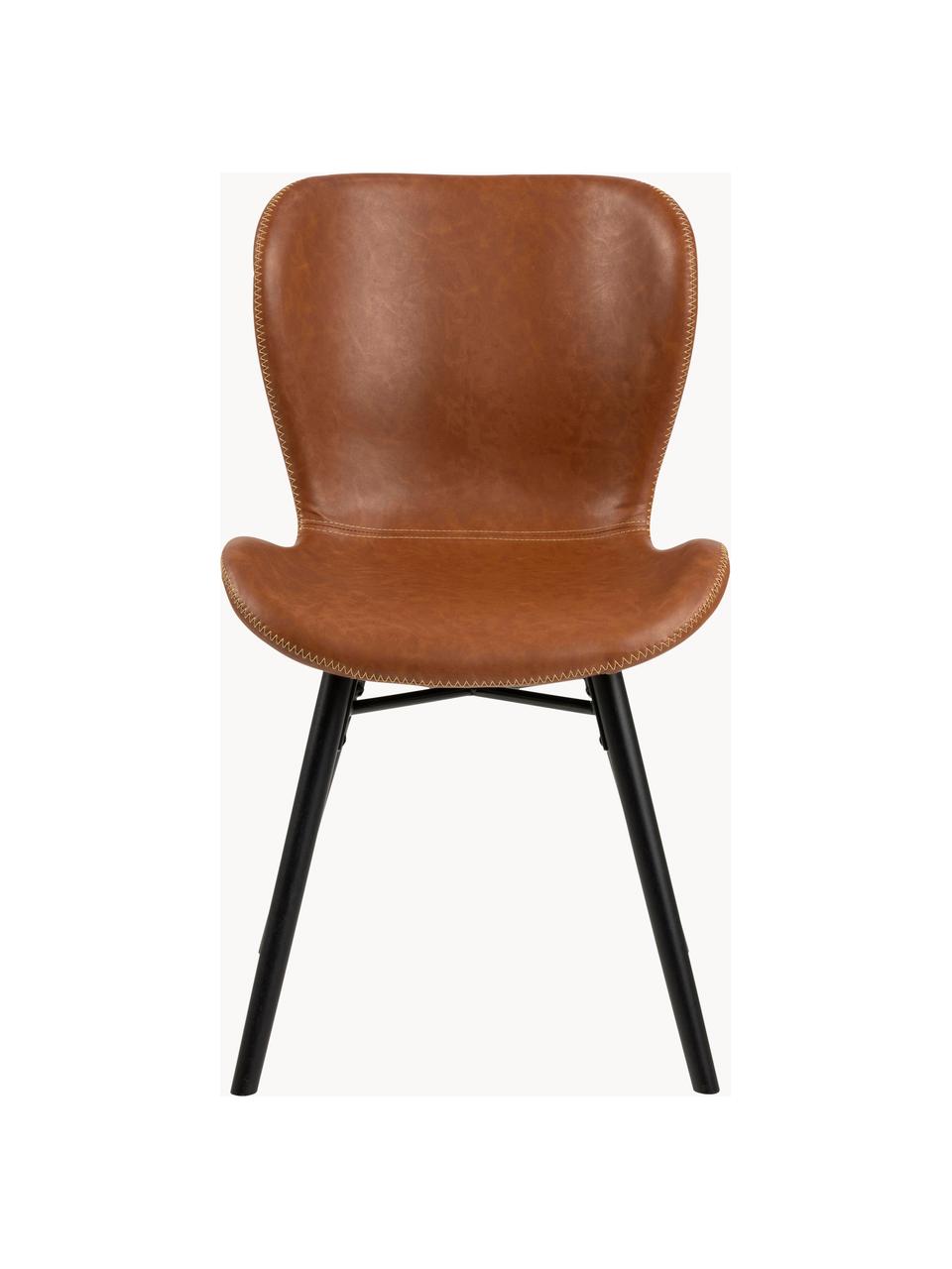 Kunstleren stoelen Batilda, 2 stuks, Bekleding: kunstleer (polyurethaan) , Poten: rubberhout, gelakt, Kunstleer cognackleurig, zwart, B 47 x D 53 cm