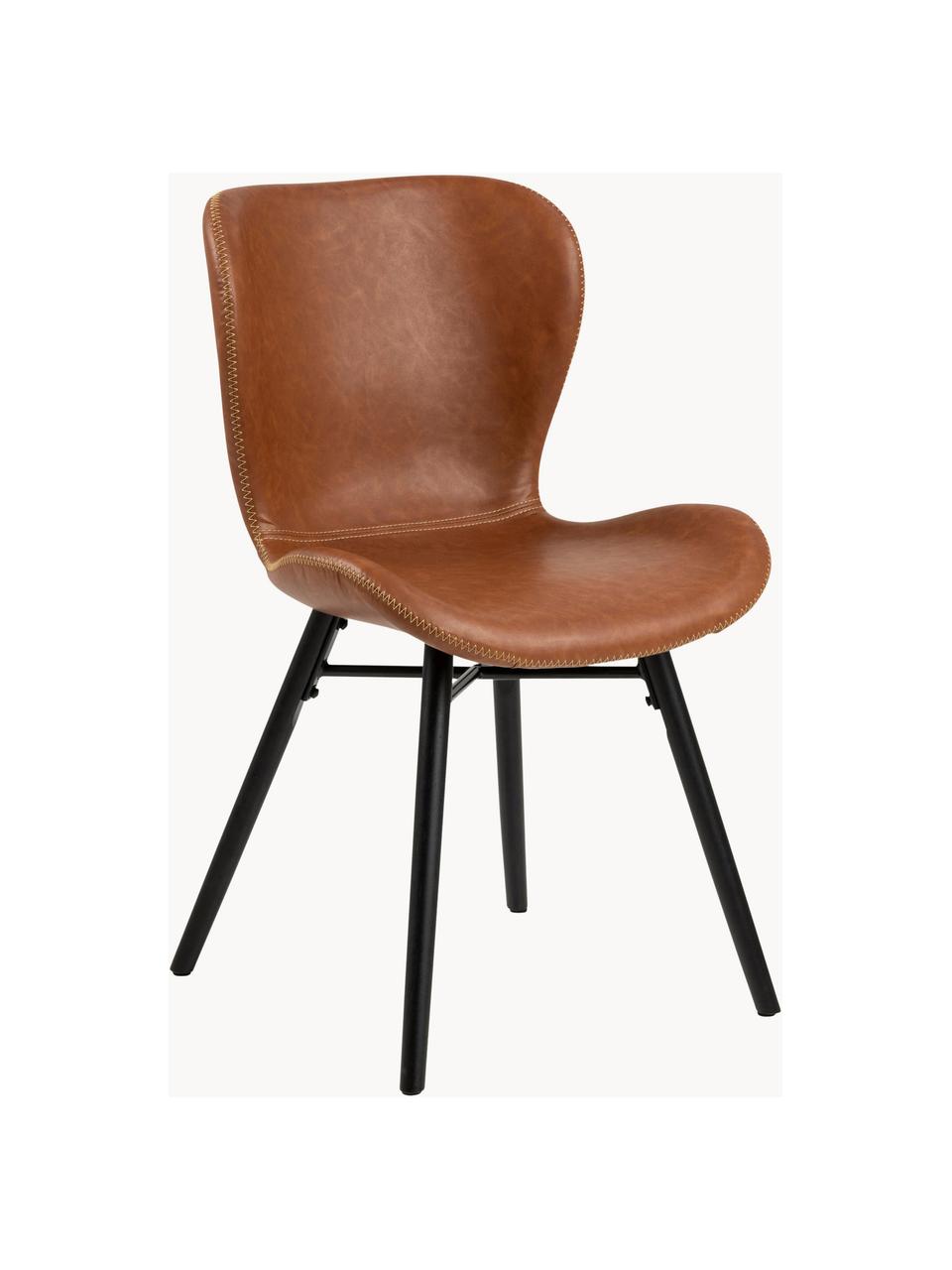 Chaises en cuir synthétique rembourrées Batilda, 2 pièces, Cuir synthétique cognac, noir, larg. 47 x prof. 53 cm