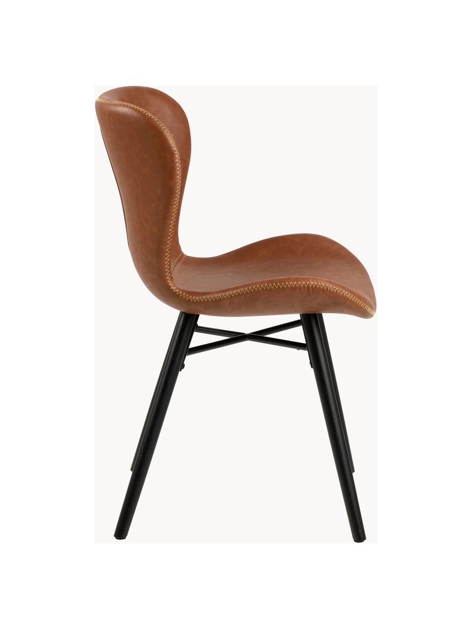 Chaises en cuir synthétique rembourrées Batilda, 2 pièces, Cuir synthétique cognac, noir, larg. 47 x prof. 53 cm