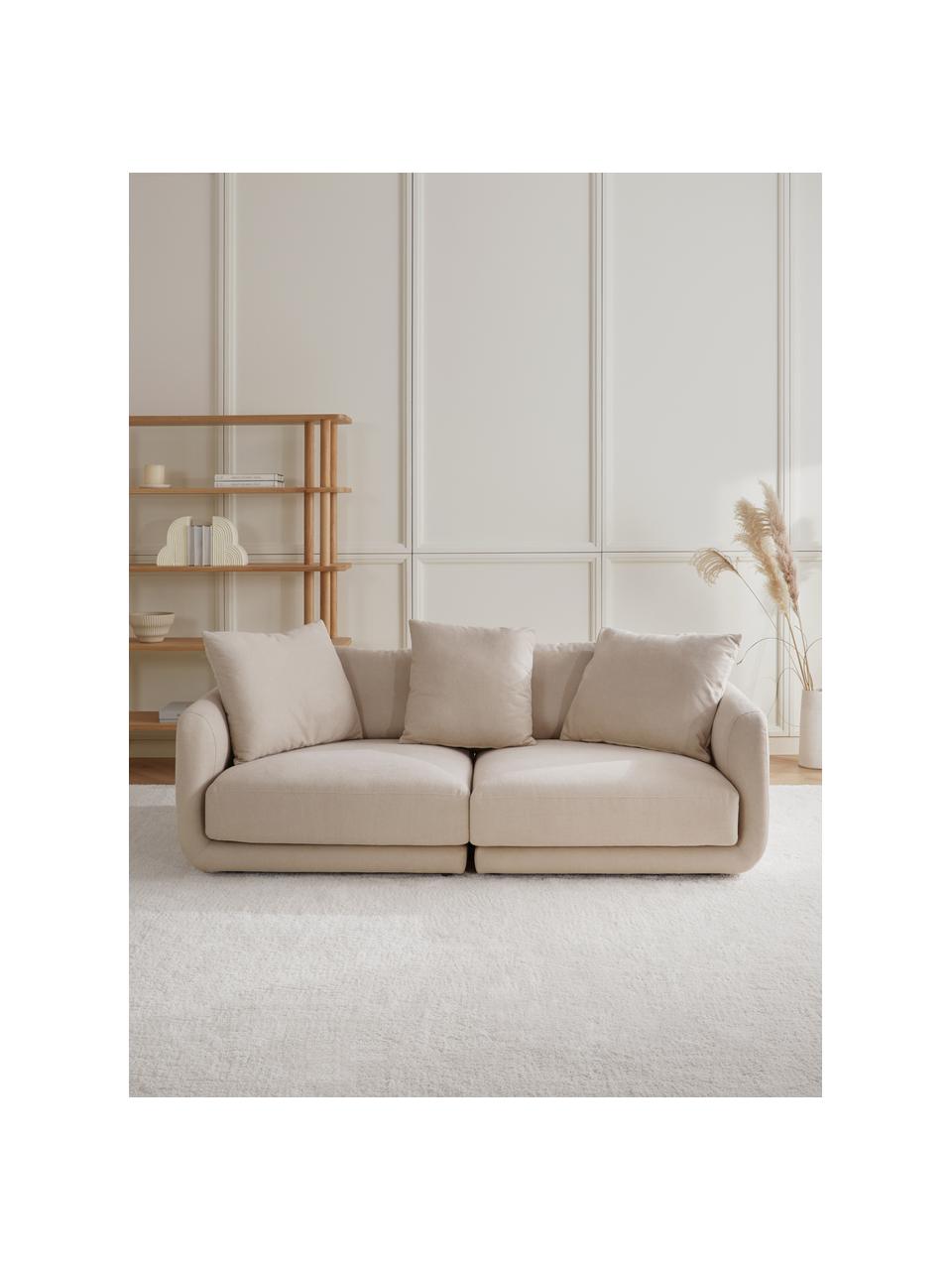 Modulaire zitbank Jasmin (3-zits) in beige, Bekleding: 85% polyester, 15% nylon , Frame: massief sparrenhout FSC-g, Poten: kunststof, Stof beige, B 208 x H 84 cm