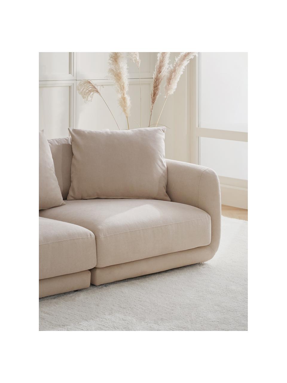 Divano componibile 3 posti in tessuto beige Jasmin, Rivestimento: 85% poliestere, 15% nylon, Struttura: legno massiccio di abete , Piedini: plastica, Tessuto beige, Larg. 208 x Alt. 84 cm