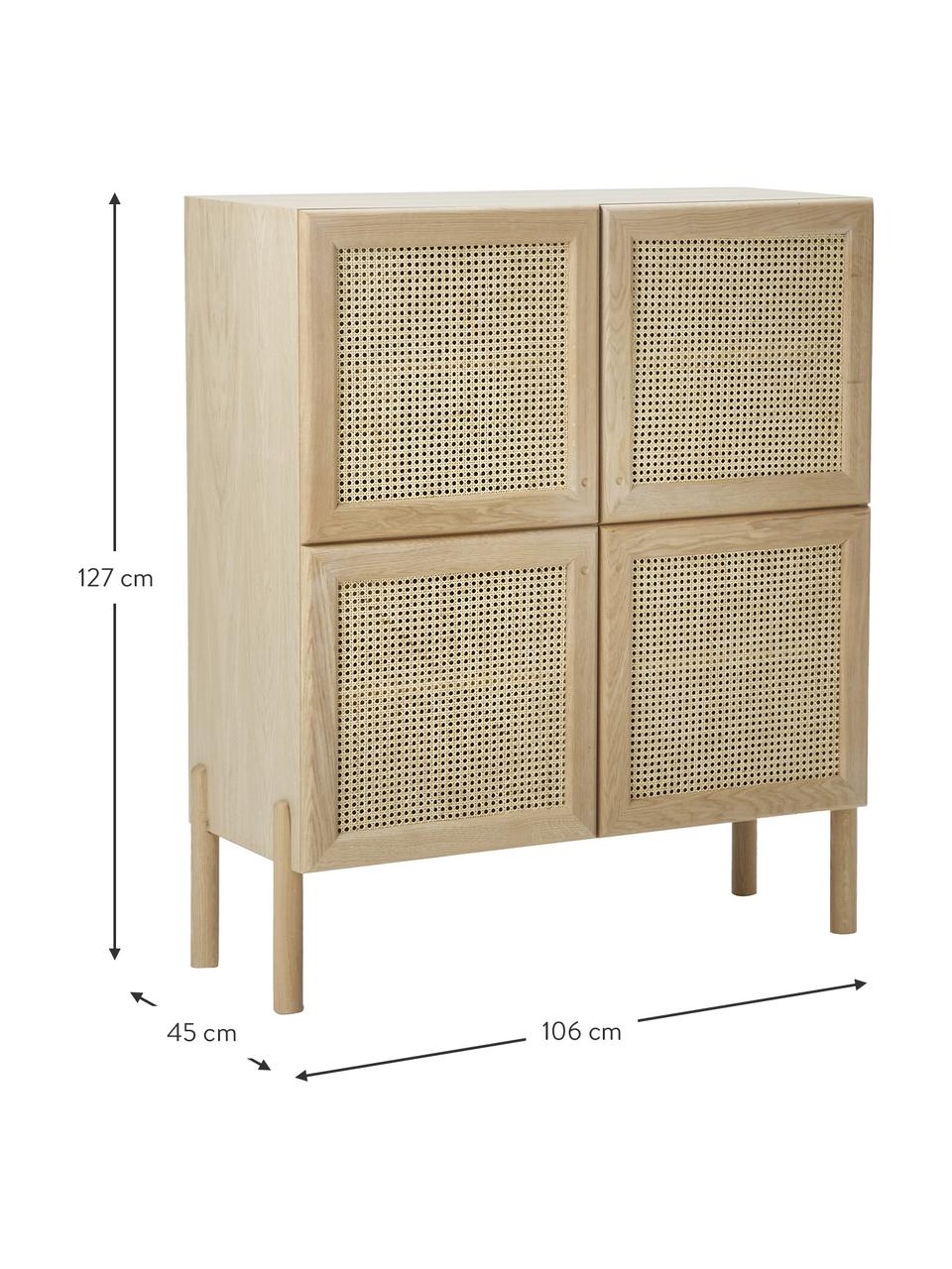 Rangement bois de chêne avec cannage Jolie, Bois de chêne, beige, larg. 106 x haut. 127 cm