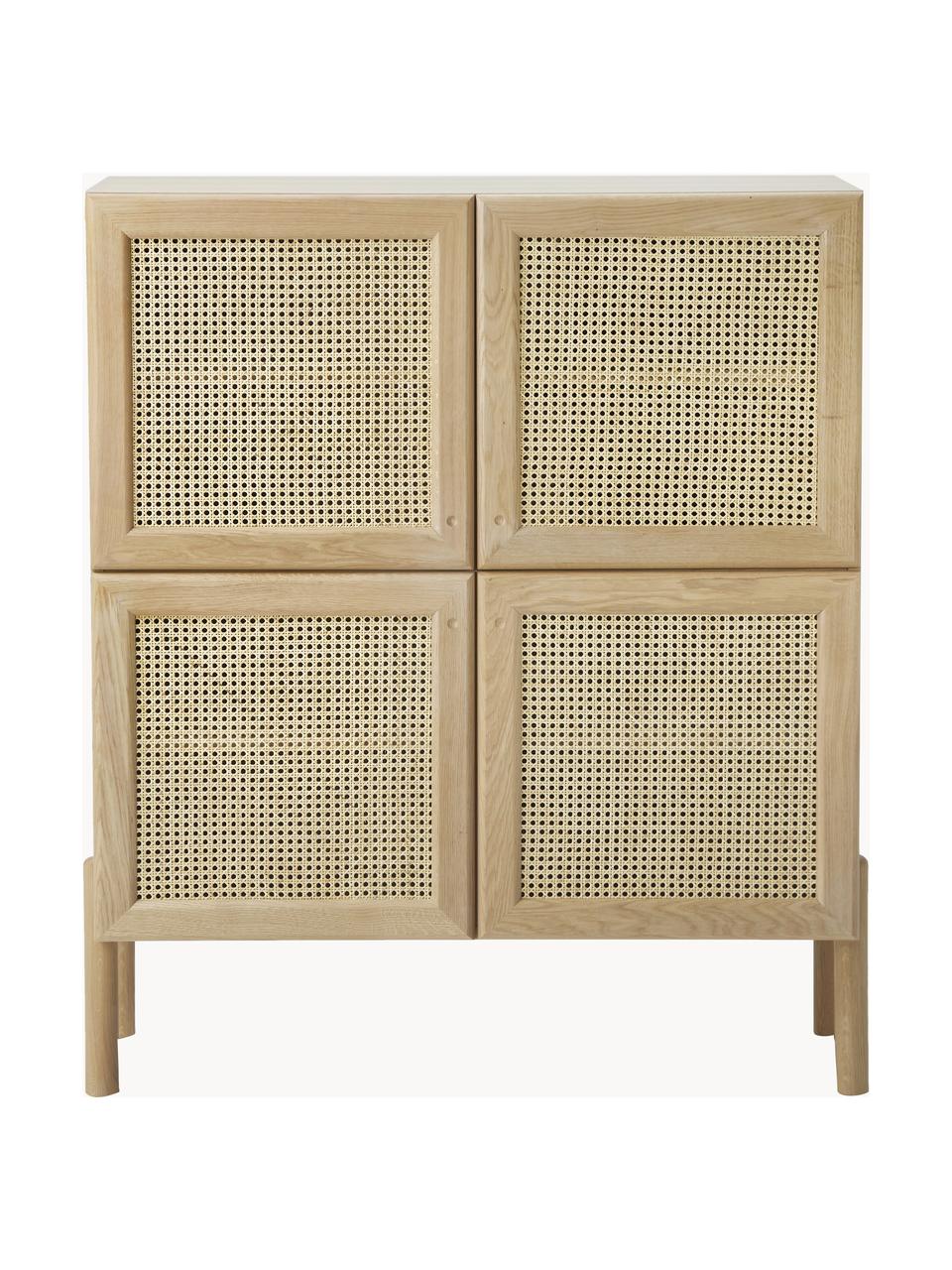 Eikenhouten dressoir Jolie met Weens vlechtwerk, Poten: massief eikenhout, Eikenhout, beige, B 106 x H 127 cm