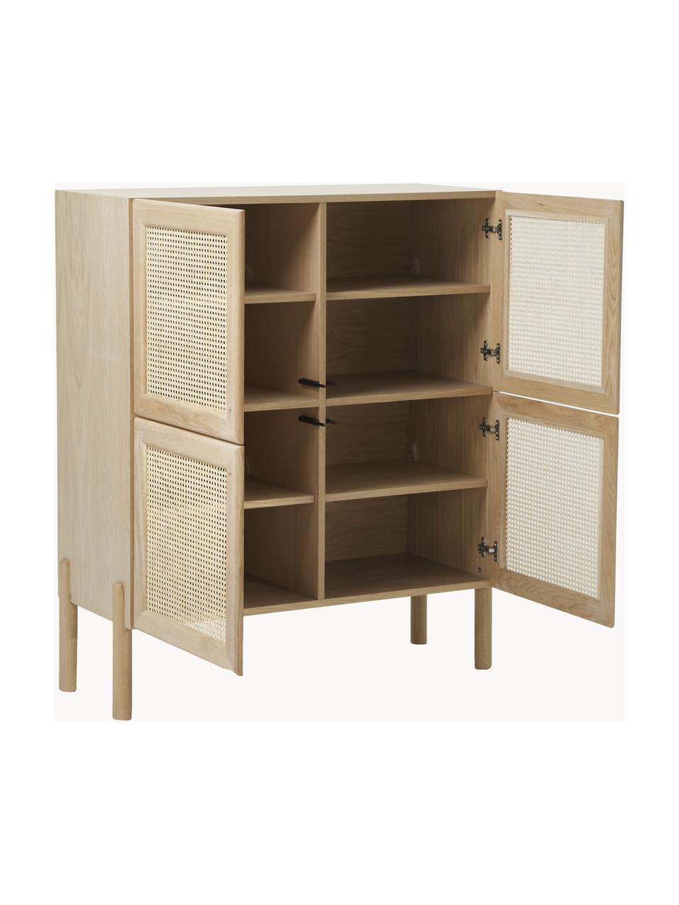 Chiffonnier de madera de roble con tejido vienés Jolie, Estructura: tablero de fibra de densi, Patas: madera de roble macizo, Madera de roble, beige, An 106 x Al 127 cm