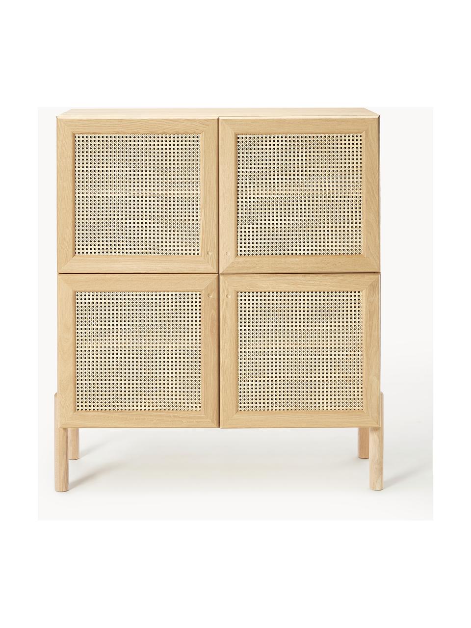 Credenza alta in legno di quercia con intreccio viennese Jolie, Gambe: legno di quercia massicci, Legno di quercia, beige, Larg. 106 x Alt. 127 cm