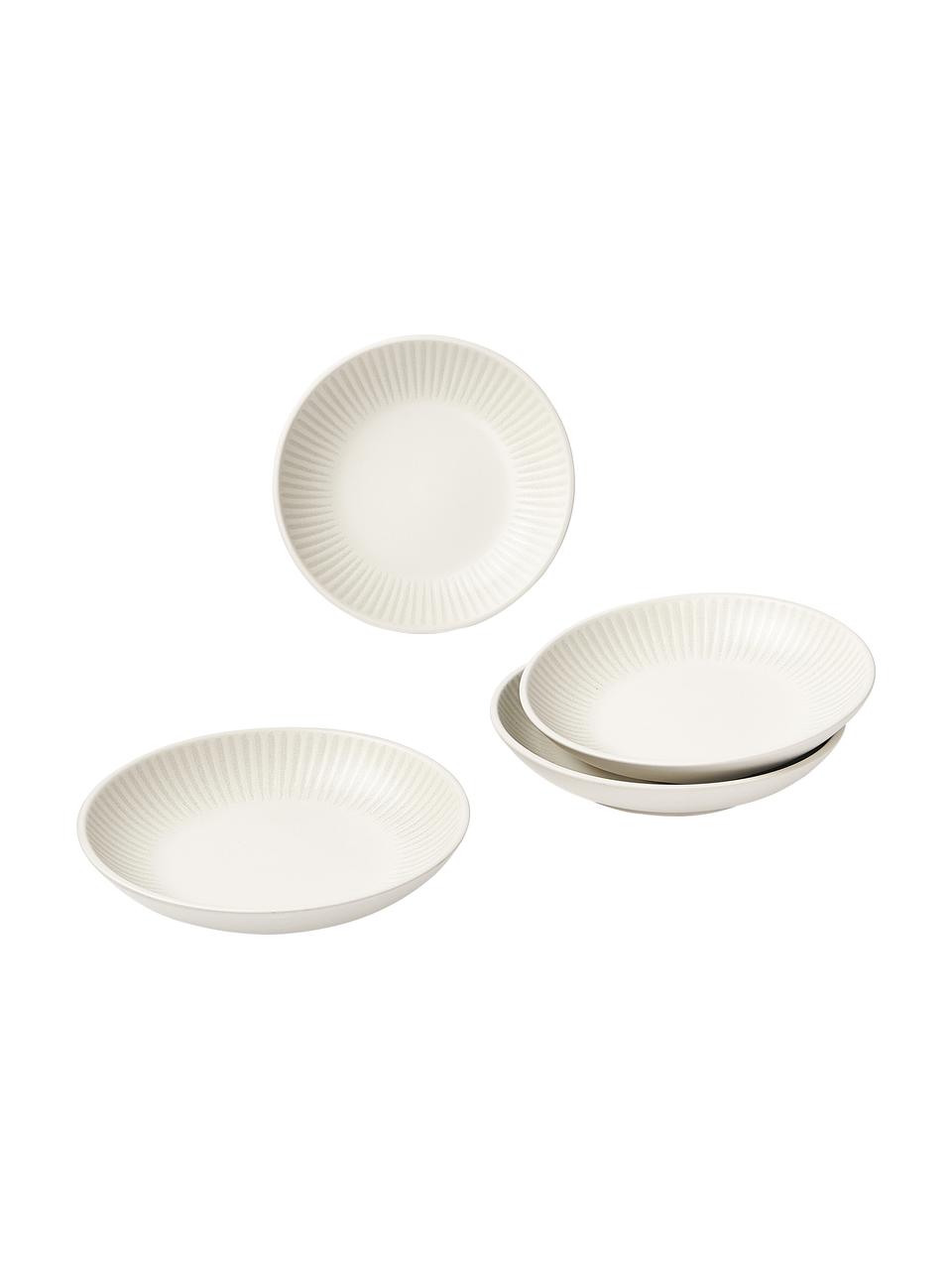 Pastateller Zabelle mit Streifendekor, 4 Stück, Steingut, Cremeweiß, Beige, Ø 24 x H 5 cm