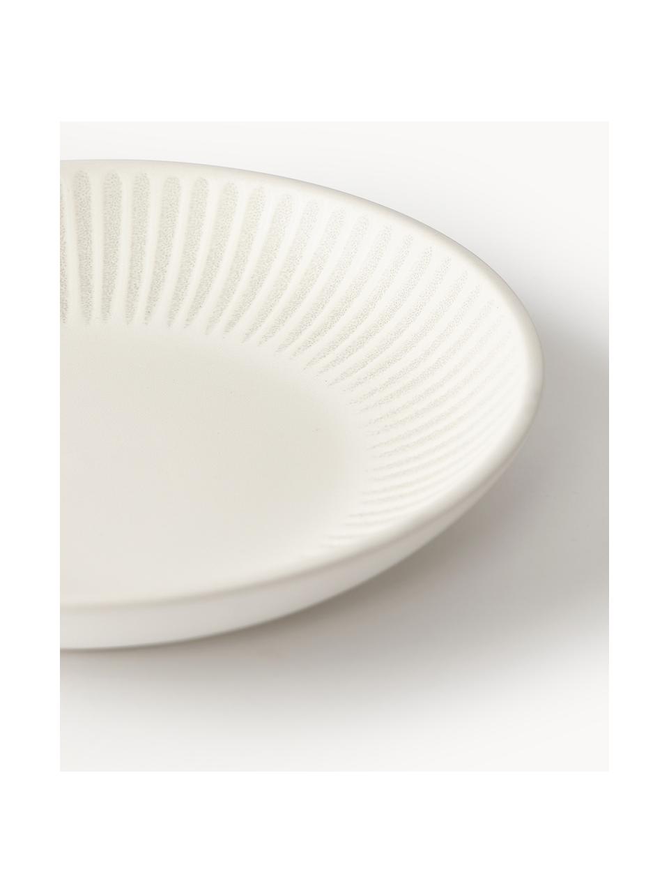 Assiettes à pâtes avec motif à rayures Zabelle, 4 pièces, Grès cérame, Blanc cassé, beige clair, Ø 24 x haut. 5 cm