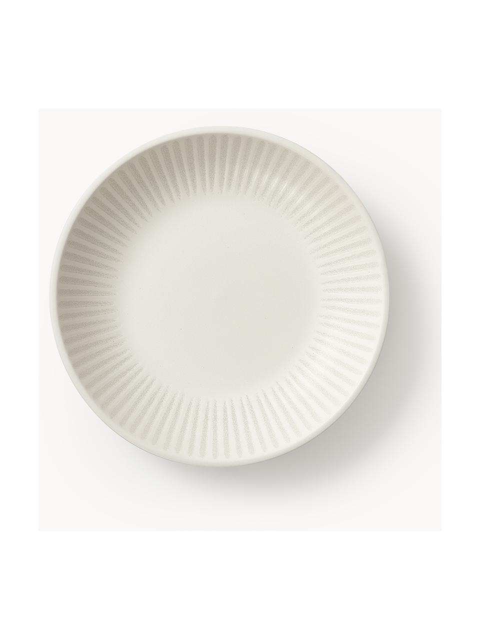 Assiettes à pâtes avec motif à rayures Zabelle, 4 pièces, Grès cérame, Blanc cassé, beige clair, Ø 24 x haut. 5 cm