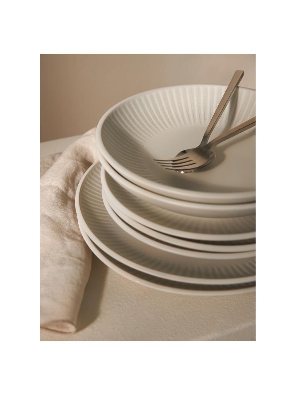 Assiettes à pâtes avec motif à rayures Zabelle, 4 pièces, Grès cérame, Blanc cassé, beige clair, Ø 24 x haut. 5 cm