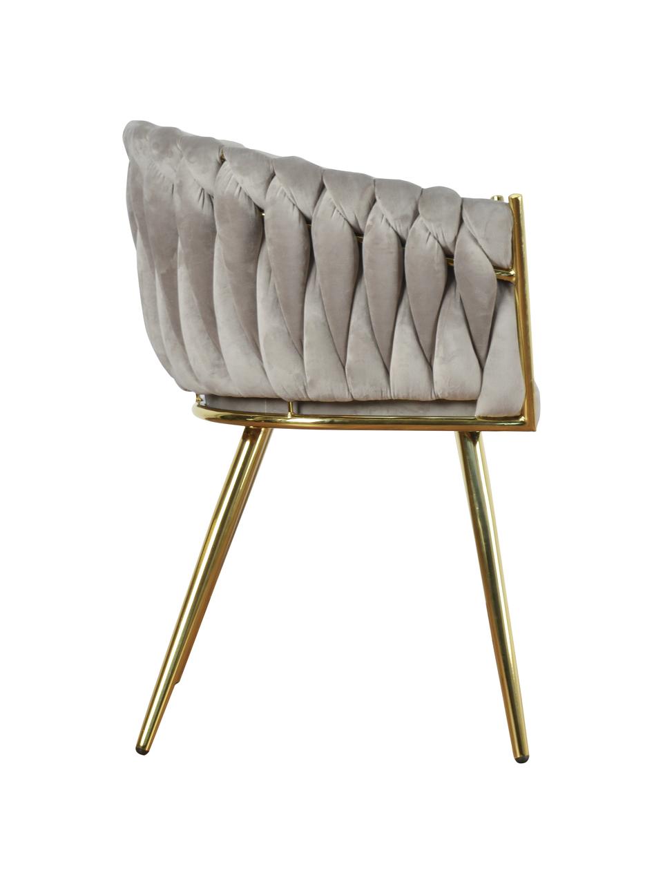 Zamatová stolička s opierkami Larissa, Zamatová béžová, nohy odtiene zlatej, Š 63 x H 55 cm