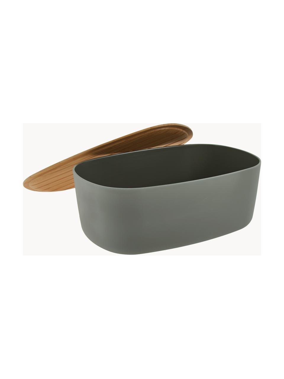 Portapane con coperchio in bambù Box-It, Contenitore: melamina, Coperchio: bambù, Grigio scuro, legno chiaro, Larg. 35 x Alt. 12 cm