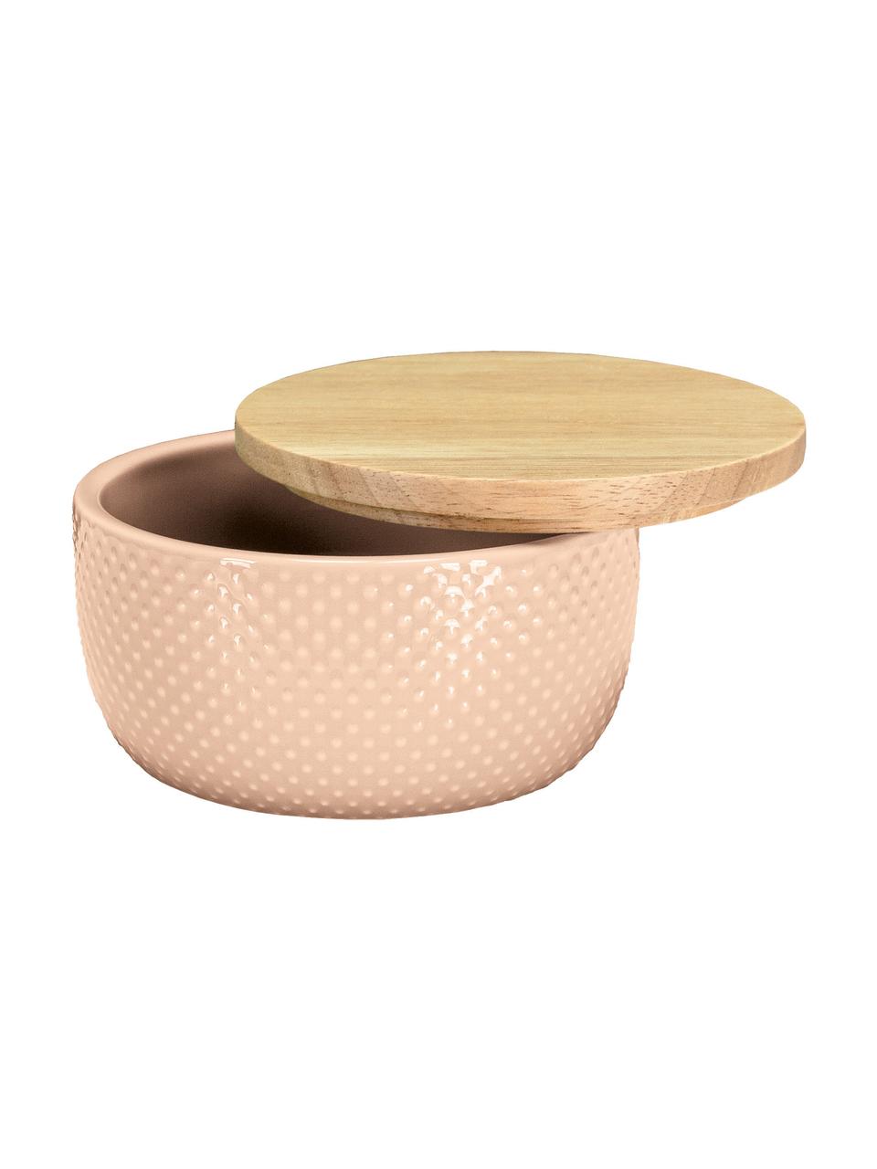 Bote para el baño de gres y bambú Dotty, Rosa, Ø 11 x Al 7 cm