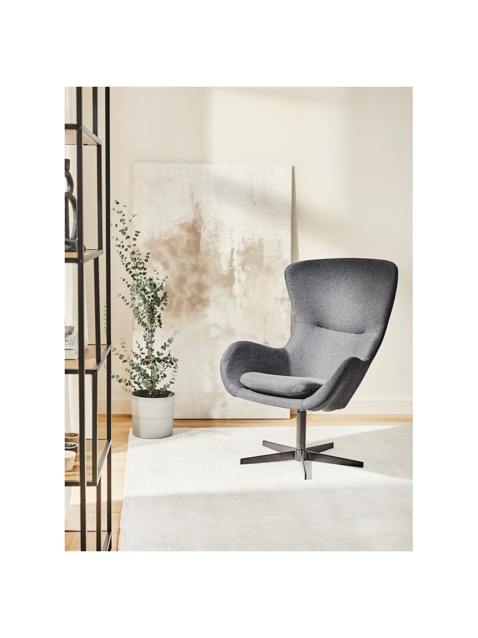 Draaibare fauteuil Wing in grijs, Bekleding: 93% polyester, 5% katoen,, Poten: gepoedercoat metaal, Geweven stof antraciet, B 76 x D 77 cm