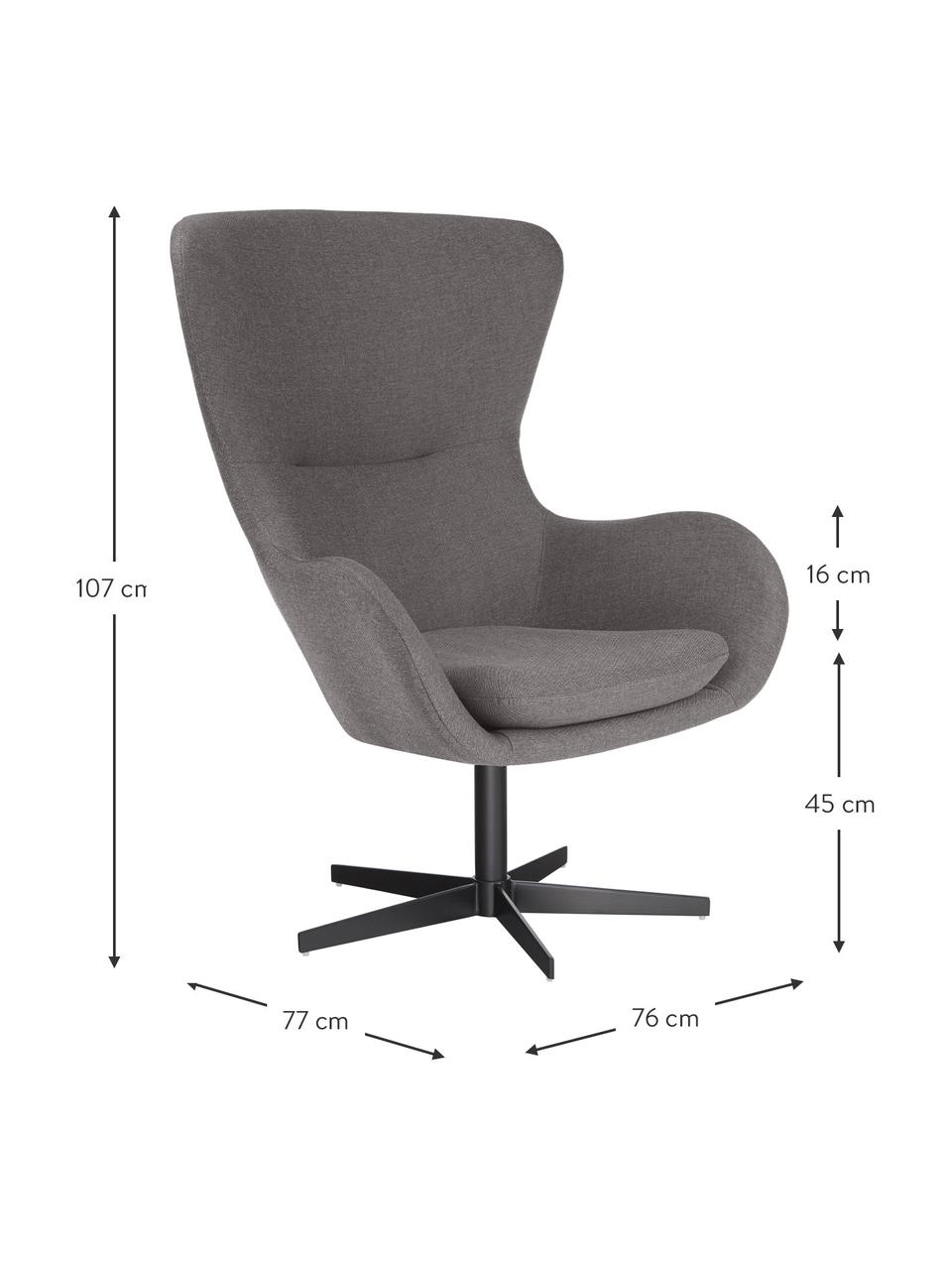 Poltrona girevole Wing, Rivestimento: 93% poliestere, 5% cotone, Gambe: metallo verniciato a polv, Tessuto antracite, Larg. 76 x Prof. 77 cm