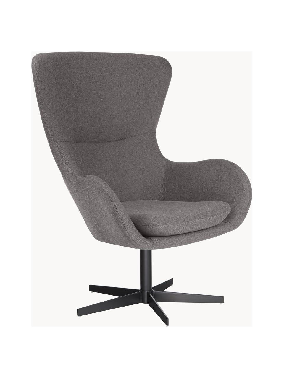 Draaibare fauteuil Wing, Bekleding: 93% polyester, 5% katoen,, Poten: gepoedercoat metaal, Geweven stof donkergrijs, B 76 x D 77 cm