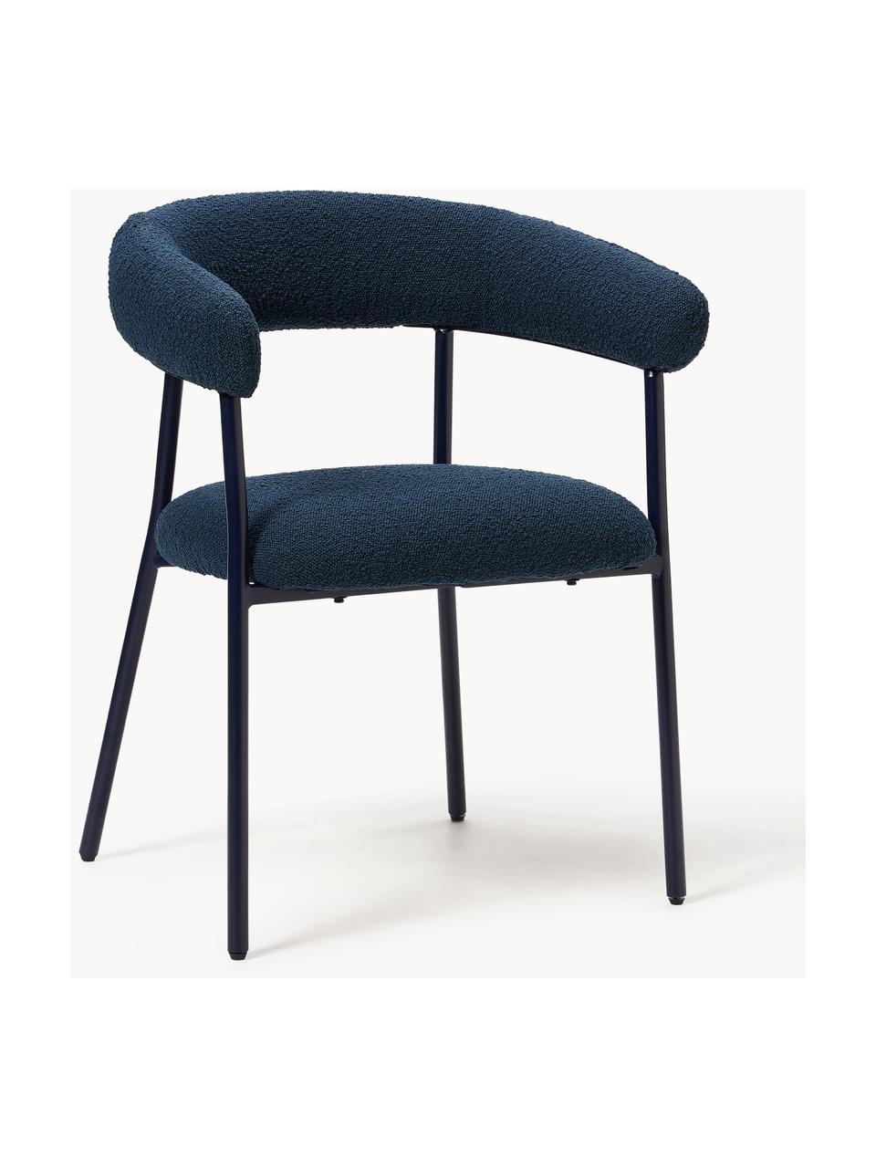 Chaises rembourrées en bouclette Thiago, 2 pièces, Tissu bouclé bleu foncé, larg. 60 x prof. 54 cm