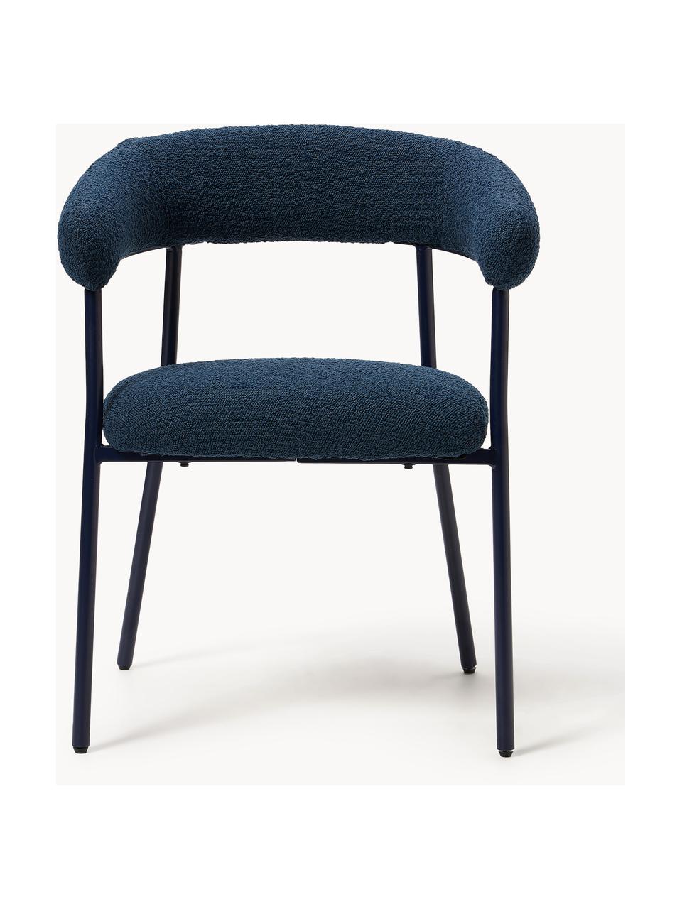 Chaises rembourrées en bouclette Thiago, 2 pièces, Tissu bouclé bleu foncé, larg. 60 x prof. 54 cm