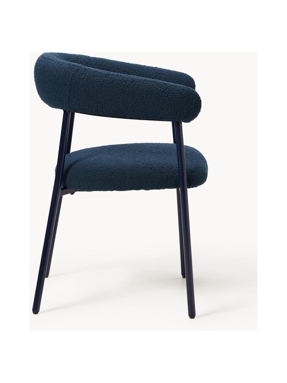 Chaises rembourrées en bouclette Thiago, 2 pièces, Tissu bouclé bleu foncé, larg. 60 x prof. 54 cm